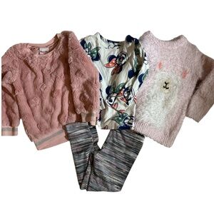 Girls pink fluffy sweater and leggings set size 4t